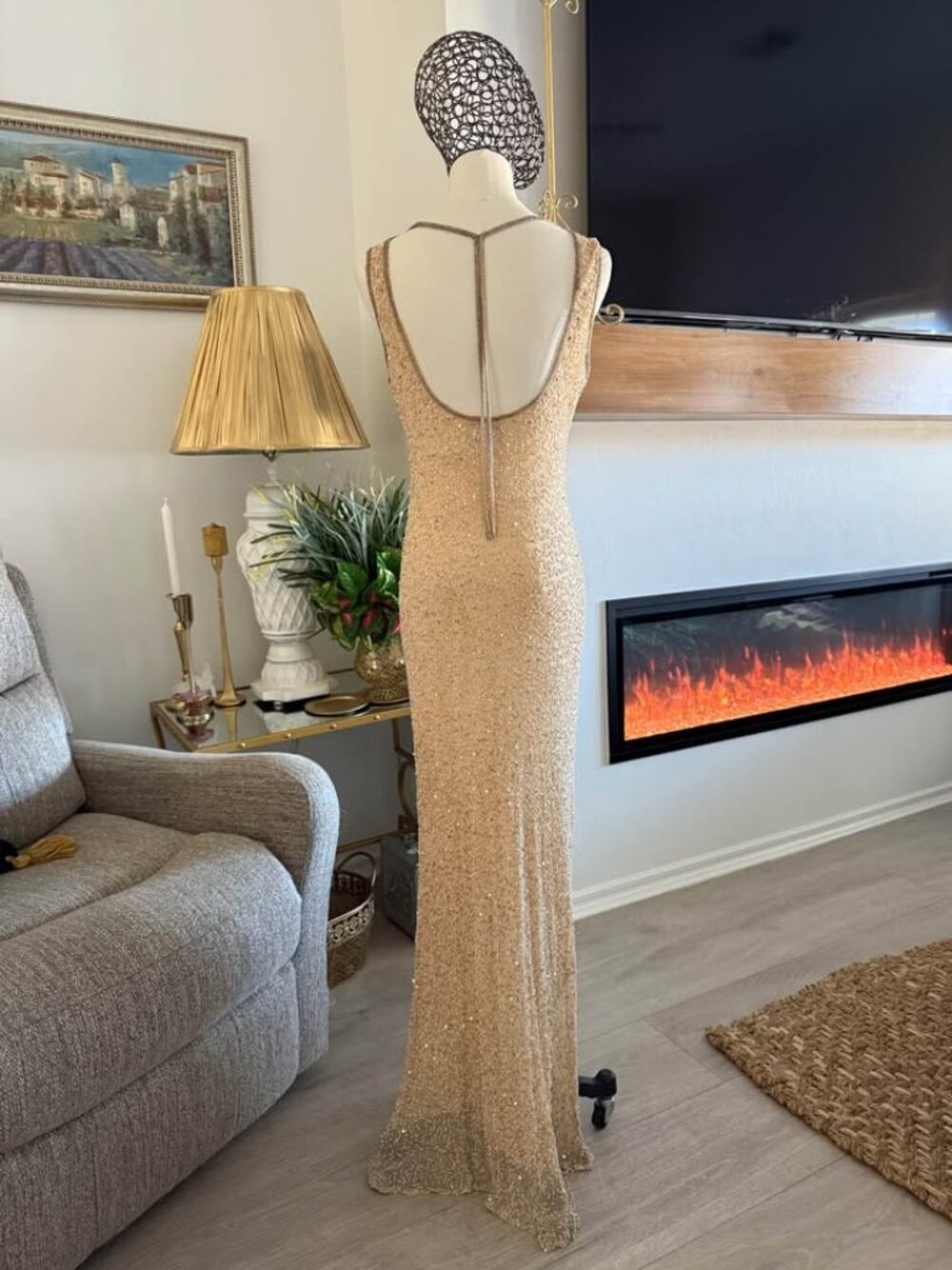 Prom Dress Elegant Gold Beaded Evening Gown Sleeveless Formal Maxi Vintage Sz 12 - Picture 3 of 12